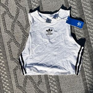 adidas White Cropped Tank Top with Black Stripes
